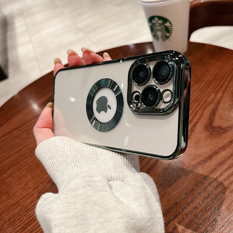 LuxuryKase Transparent Plating Hole Logo Case With Camera Protection For Iphone