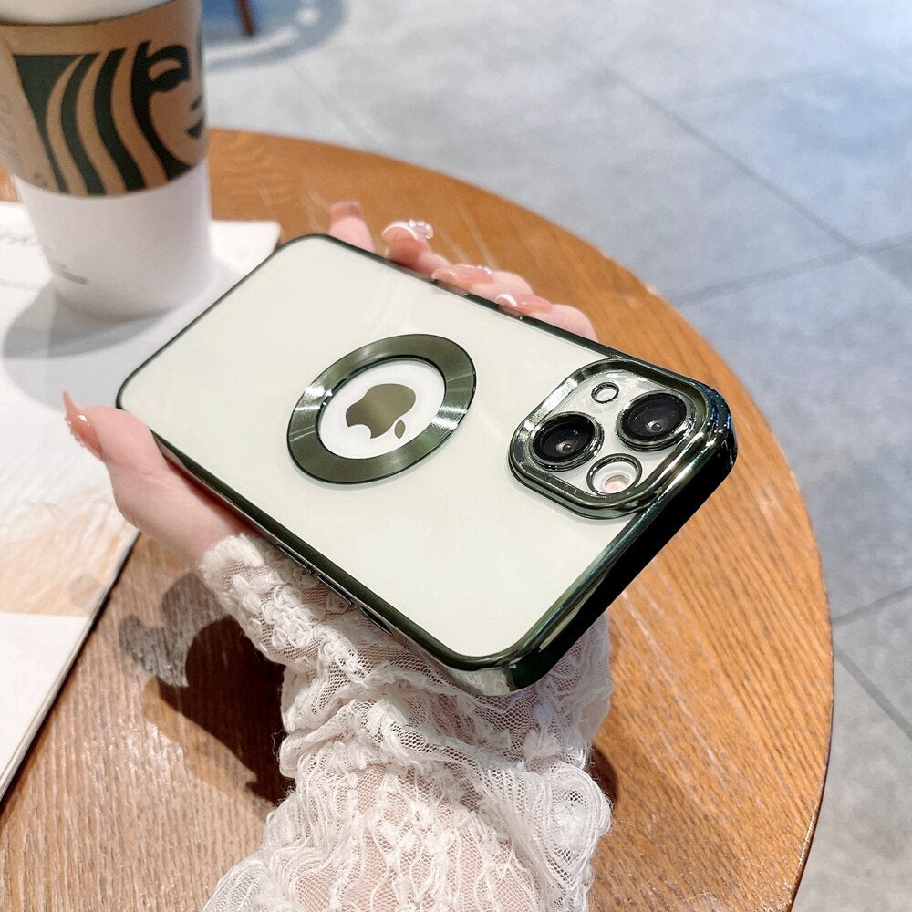 LuxuryKase Transparent Plating Hole Logo Case With Camera Protection For Iphone