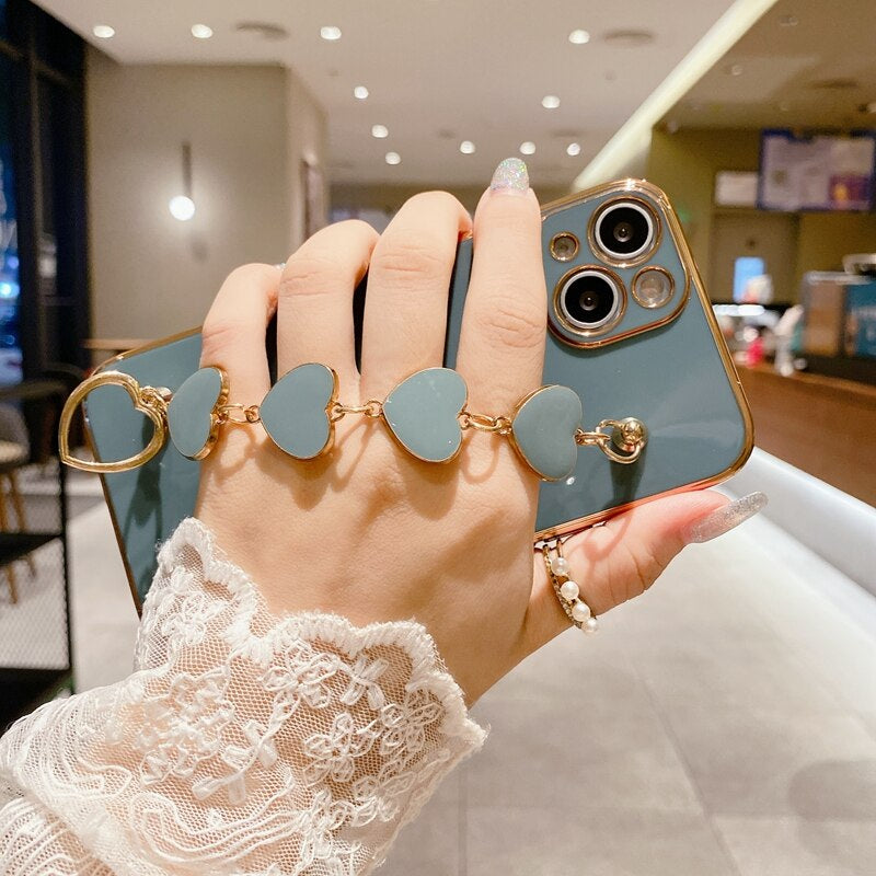 US LITE Luxury Heart Bracelet Chain Cover Case for Iphone 11 12 Mini Pro Max