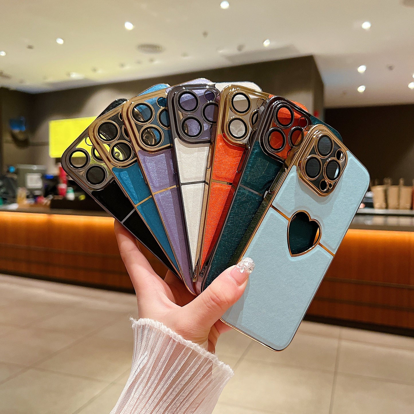 LuxuryKase LK110 Precision Heart Hole Leather Case with Lens Protection for iPhone