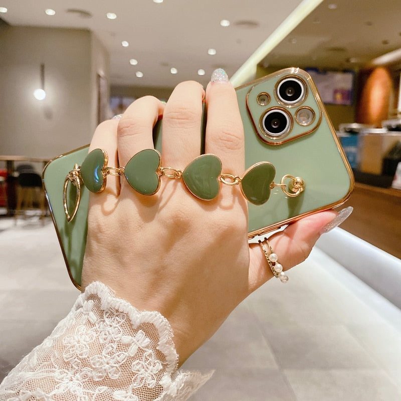 US LITE Luxury Heart Bracelet Chain Cover Case for Iphone 11 12 Mini Pro Max