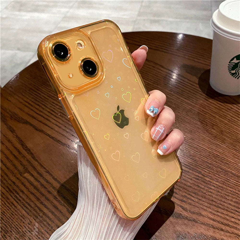 LuxuryKase LK121 3D Laser Glitter Love Heart Transparent Case For iPhone 15 Plus Pro Max