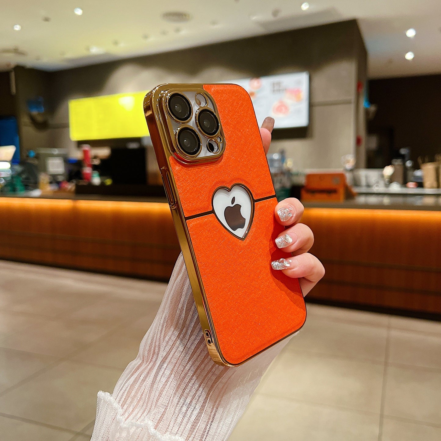 LuxuryKase LK110 Precision Heart Hole Leather Case with Lens Protection for iPhone 11 12 13 14 15 Plus Pro Max