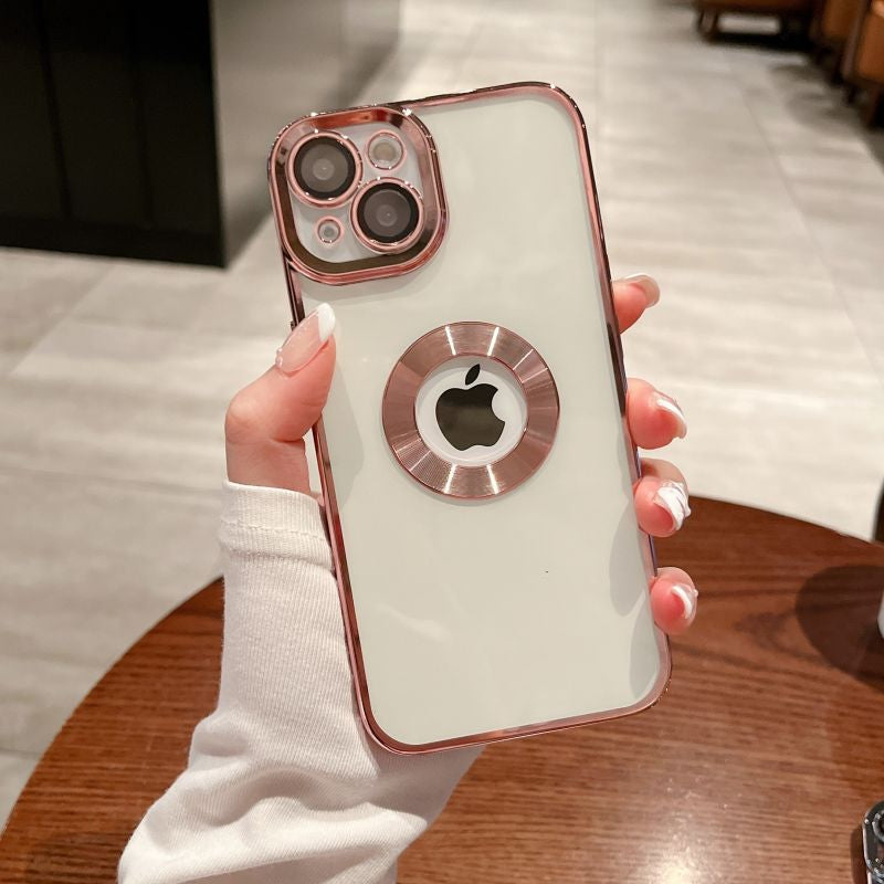 LuxuryKase Transparent Plating Hole Logo Case With Camera Protection For Iphone