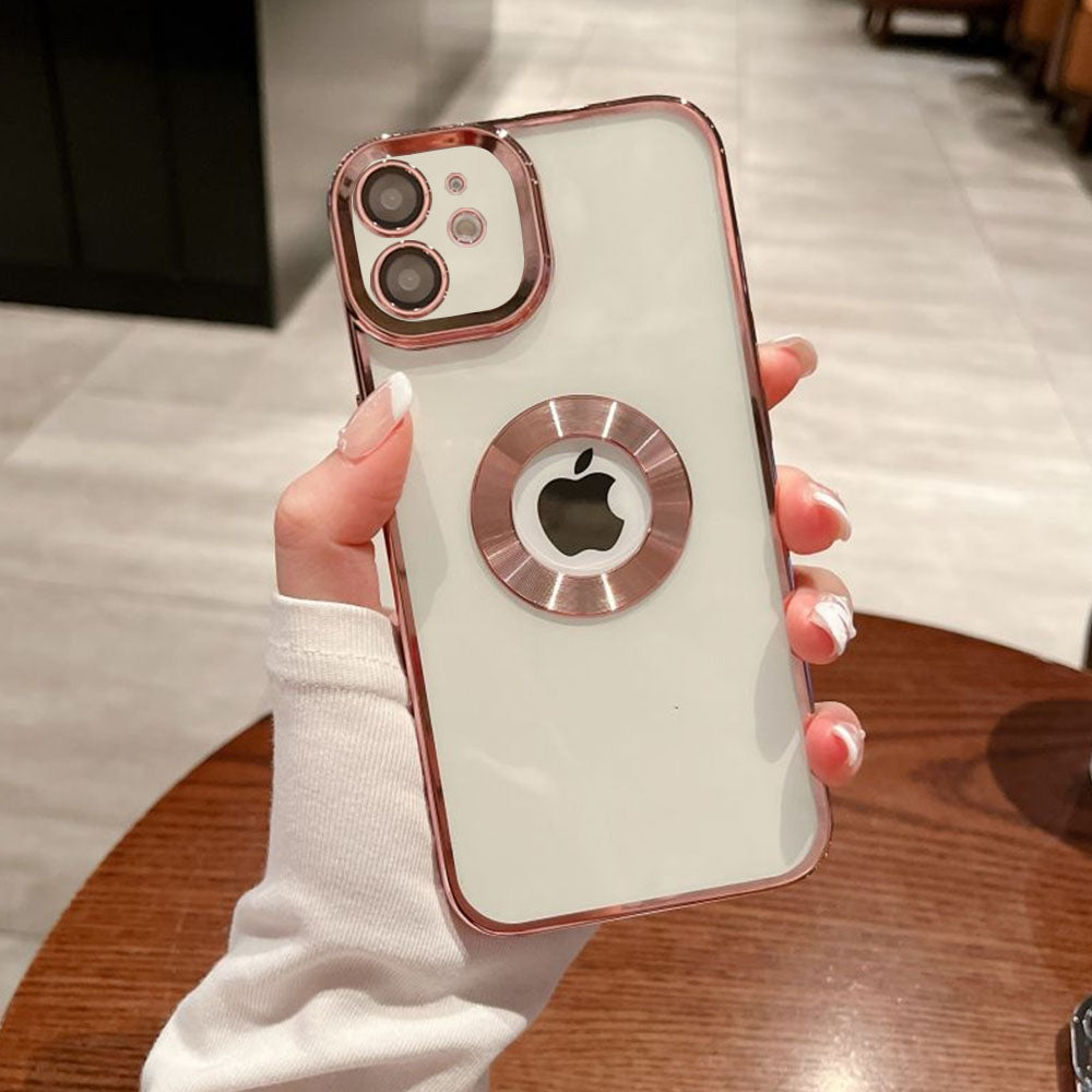 LuxuryKase Transparent Plating Hole Logo Case With Camera Protection For Iphone