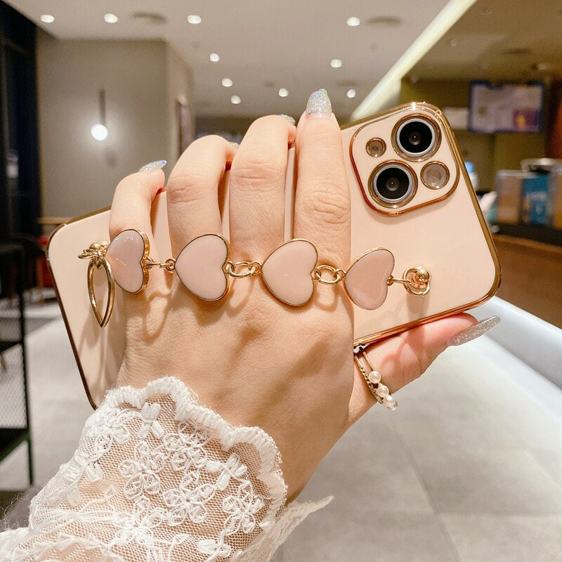 US LITE Luxury Heart Bracelet Chain Cover Case for Iphone 11 12 Mini Pro Max