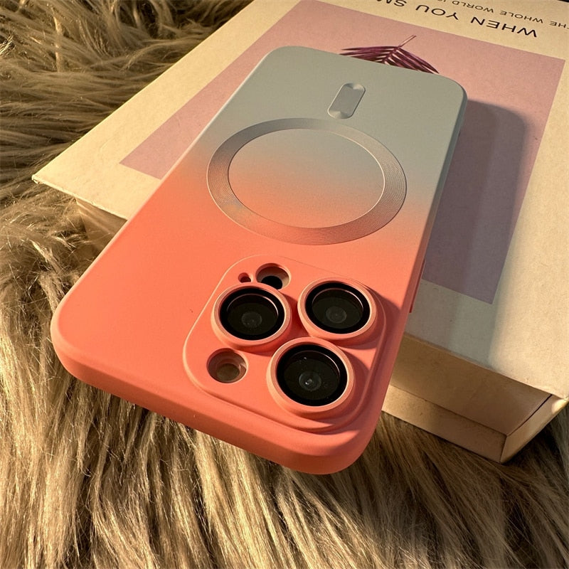 LuxuryKase Gradient Pattern Soft Silicone with Camera Lens Protector, Compatible with Mag-safe, Wireless Charging, and Magnetic Attachments For Iphone 11 12 13 14 Plus Mini Pro Max