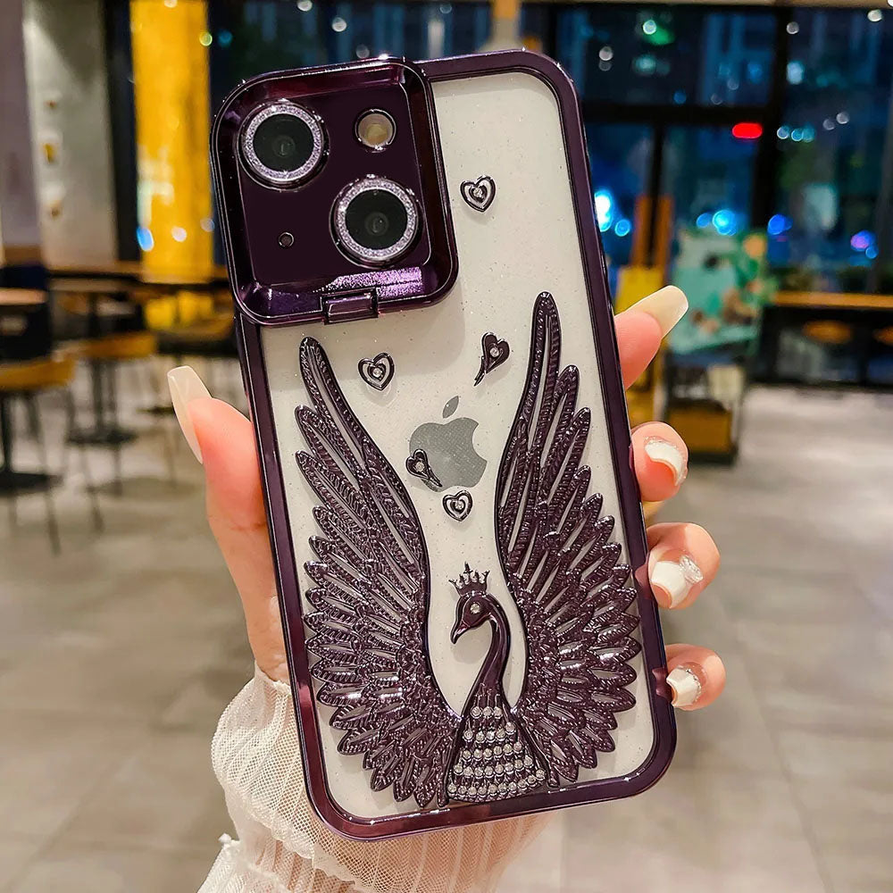 LuxuryKase LK123 Electroplate Diamond Angel Wings Glitter Clear Case For iPhone 11 12 13 14 15 Pro Max