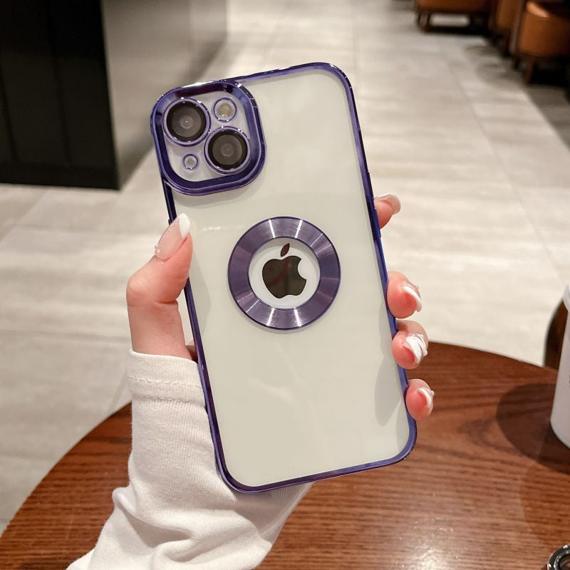 LuxuryKase Transparent Plating Hole Logo Case With Camera Protection For Iphone