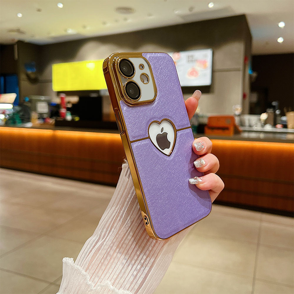 LuxuryKase LK110 Precision Heart Hole Leather Case with Lens Protection for iPhone 11 12 13 14 15 Plus Pro Max