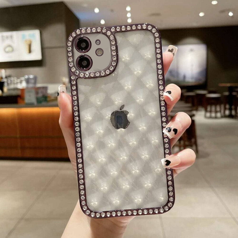 LuxuryKase Lingge Bling Glitter Bumper Transparent Shockproof Soft Case Cover For Iphone 11 12 13 14 Plus Mini Pro Max