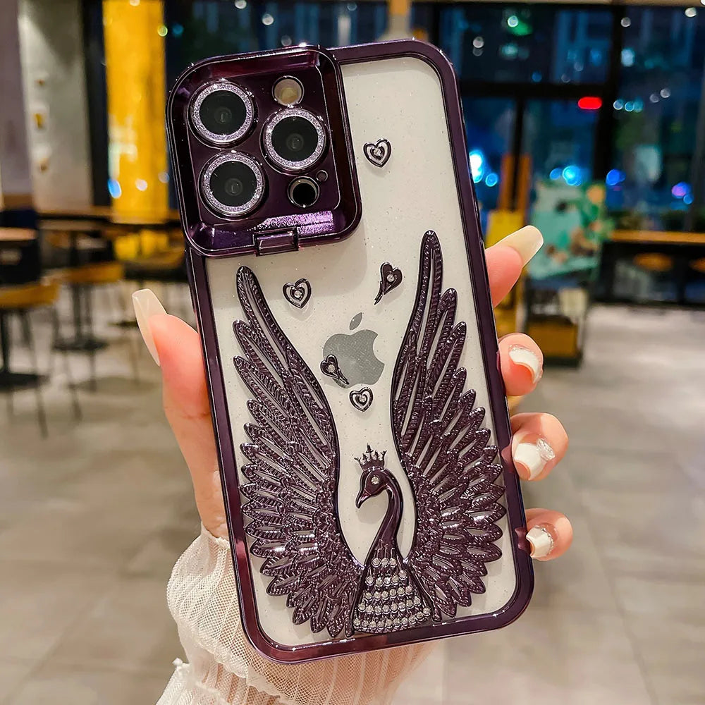 LuxuryKase LK123 Electroplate Diamond Angel Wings Glitter Clear Case For iPhone 11 12 13 14 15 Pro Max