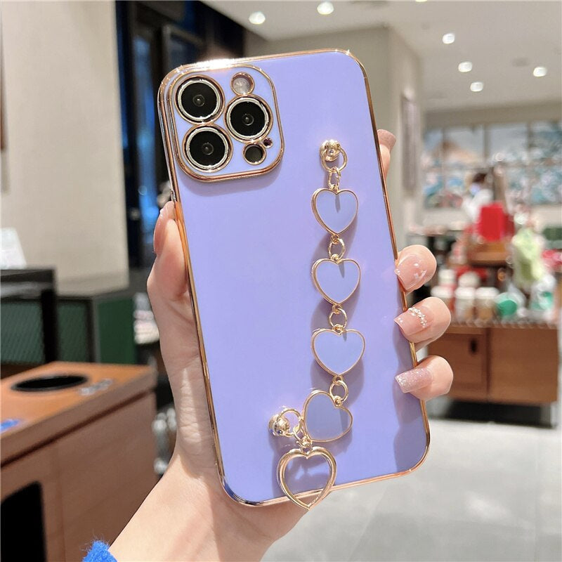 US LITE Luxury Heart Bracelet Chain Cover Case for Iphone 11 12 Mini Pro Max