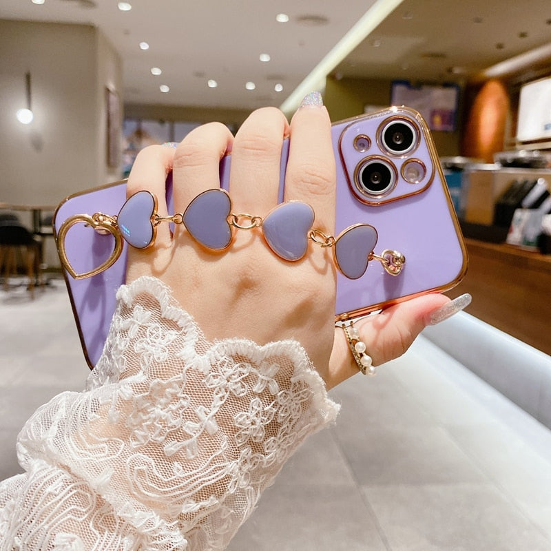 US LITE Luxury Heart Bracelet Chain Cover Case for Iphone 11 12 Mini Pro Max