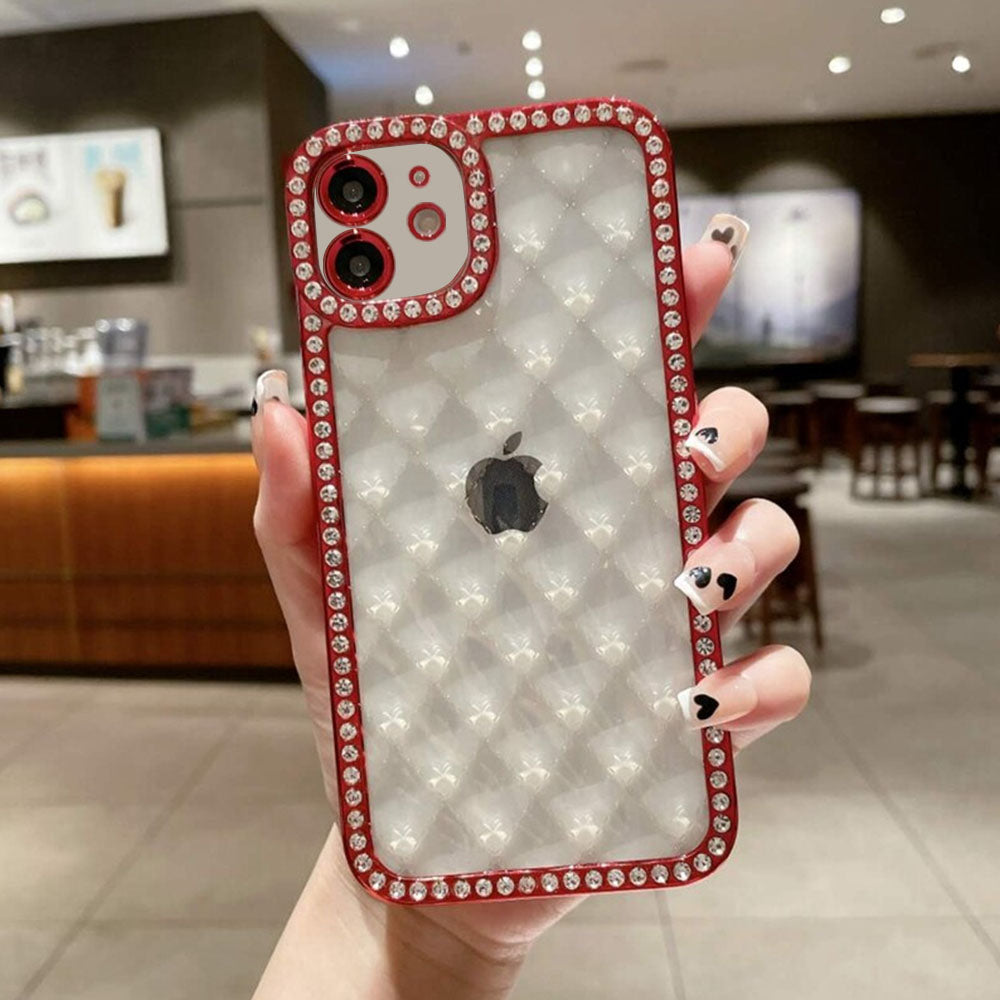 LuxuryKase Lingge Bling Glitter Bumper Transparent Shockproof Soft Case Cover For Iphone 11 12 13 14 Plus Mini Pro Max