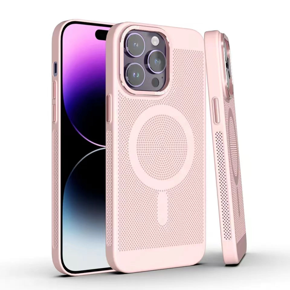 LuxuryKase LuxuryKase Ultra Slim Full Coverage Heat Sink Case with Honeycomb Mesh Effective Heat Dissipation Compatible Mag-Safe For Iphone 11 12 13 14 Pro Max