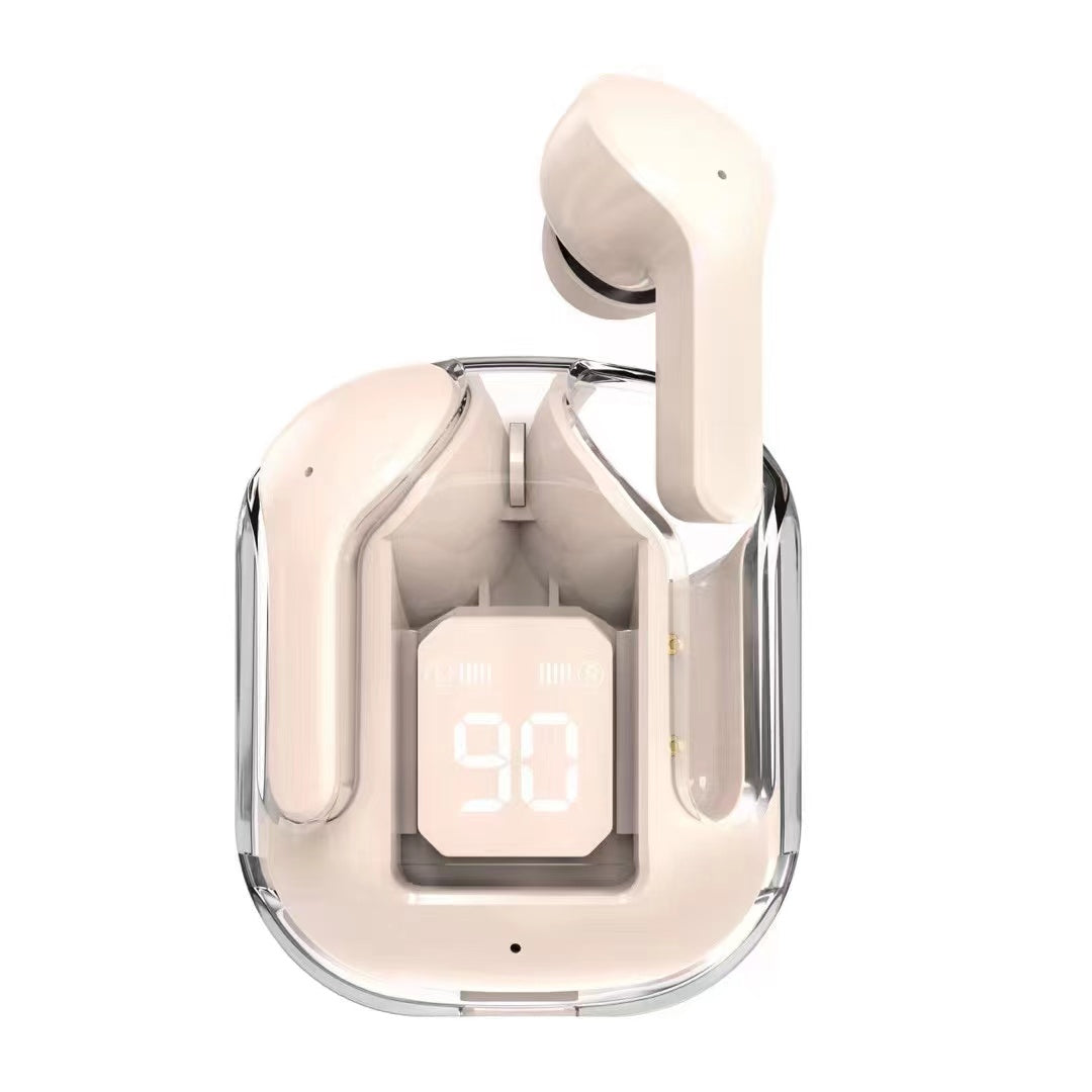 LuxuryKase LK092 LK-Air-31 Unique and Stylish Wireless ENC Noise Cancelling Earbuds With Digital Display Transparent Charging Case