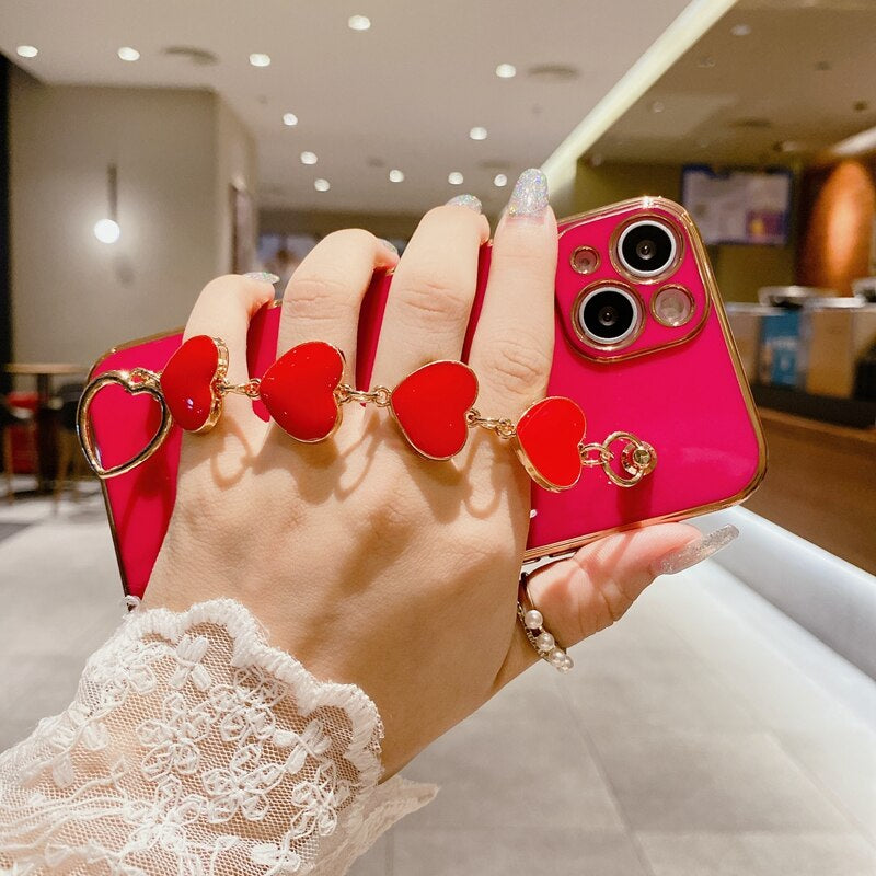 US LITE Luxury Heart Bracelet Chain Cover Case for Iphone 13 14 Plus Mini Pro Max