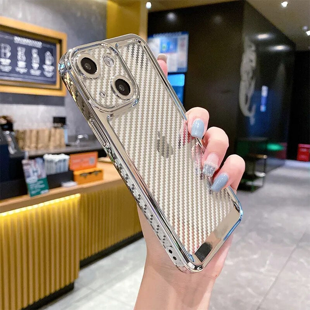 LuxuryKase Creative Plating Carbon Fiber Case Cover for iPhone 11 12 13 14 Plus Pro Max