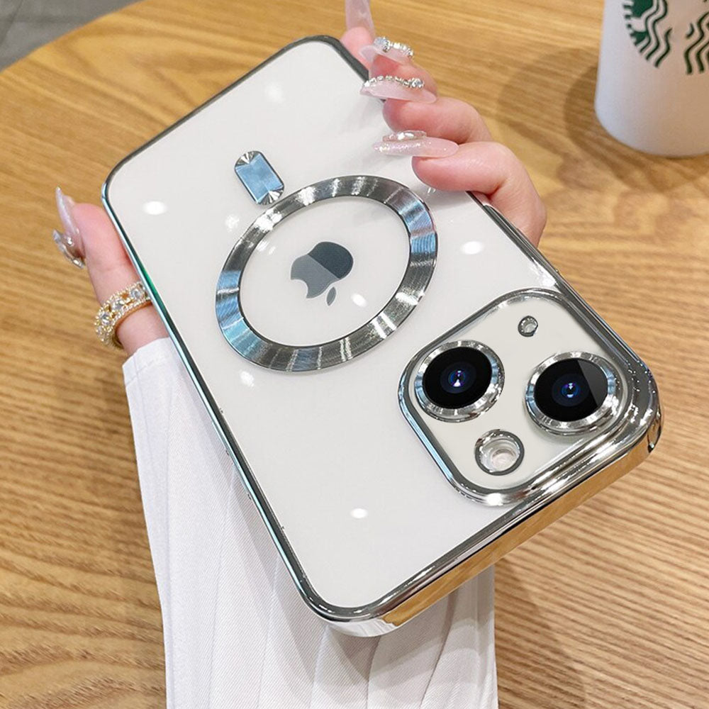 LuxuryKase Plating Magnetic Soft Cover with Camera Lens Protector, Compatible with Magsafe, Wireless Charging, and Magnetic Attachments For Iphone