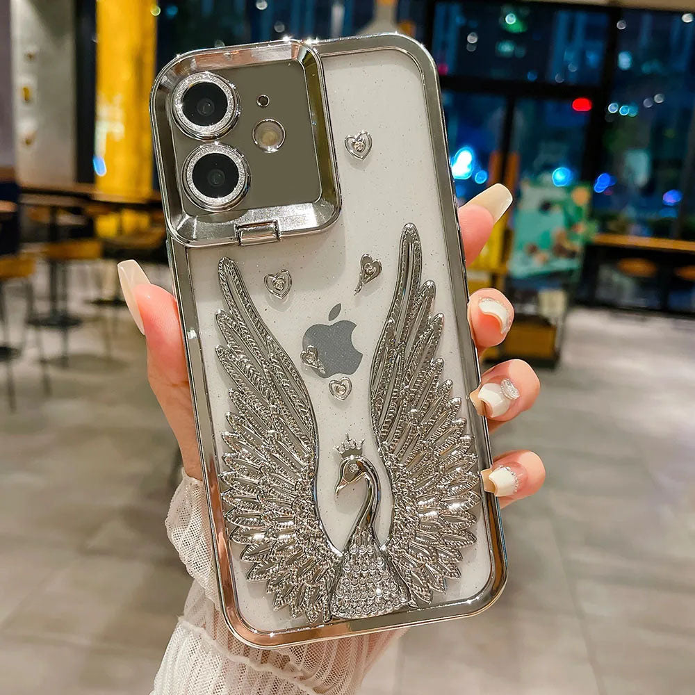 LuxuryKase LK123 Electroplate Diamond Angel Wings Glitter Clear Case For iPhone 11 12 13 14 15 Pro Max