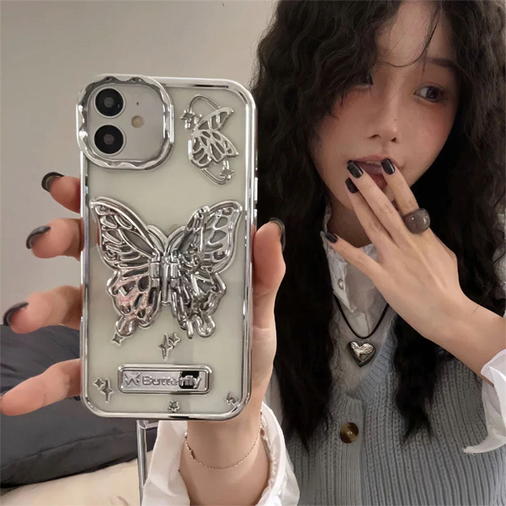 LuxuryKase LK113 Electroplate Solid Butterfly Holder Girl Case For iPhone 11 12 13 14 15 Plus Pro Max