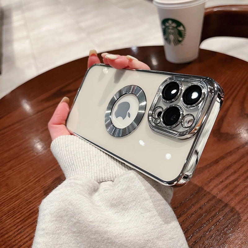 LuxuryKase Transparent Plating Hole Logo Case With Camera Protection For Iphone