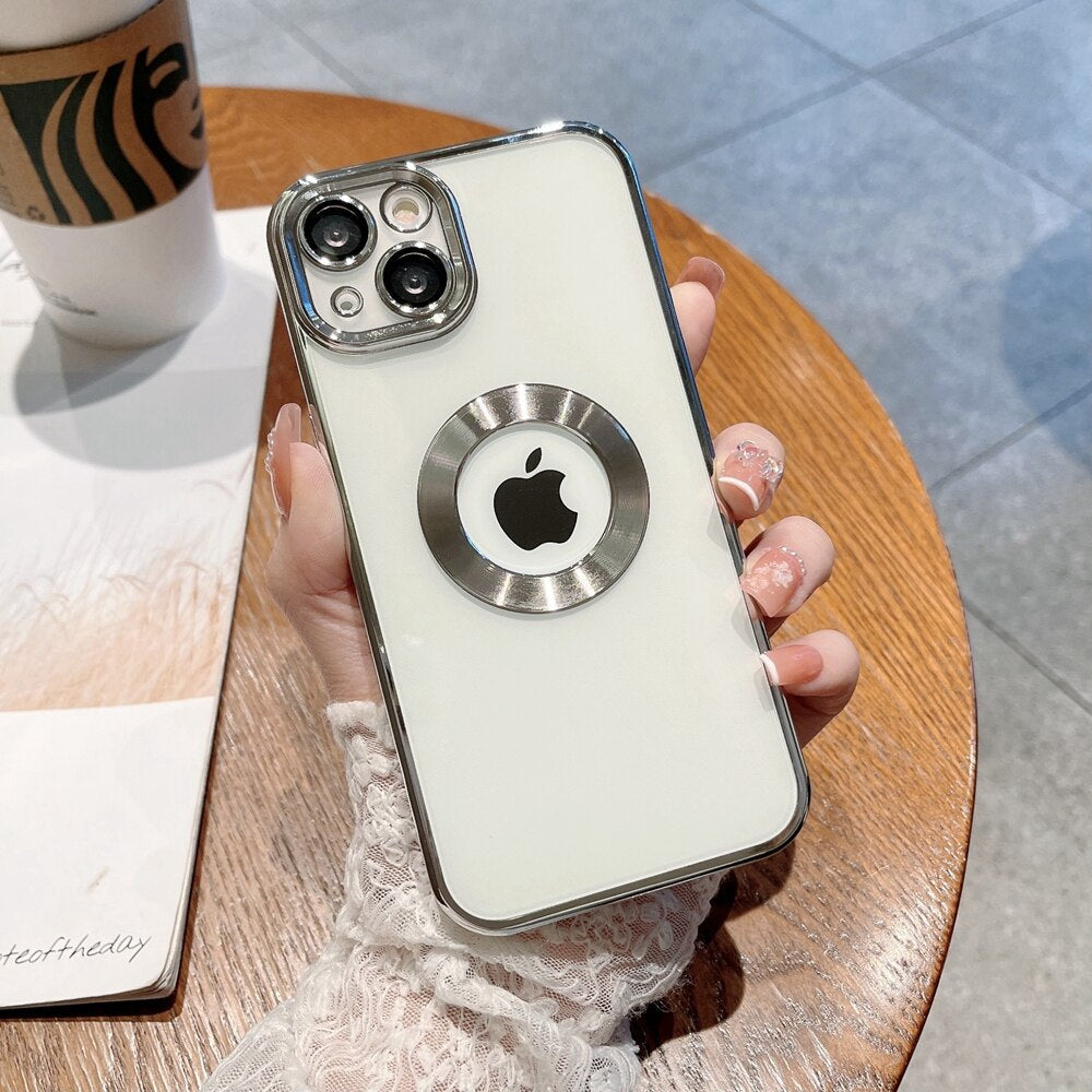 LuxuryKase Transparent Plating Hole Logo Case With Camera Protection For Iphone