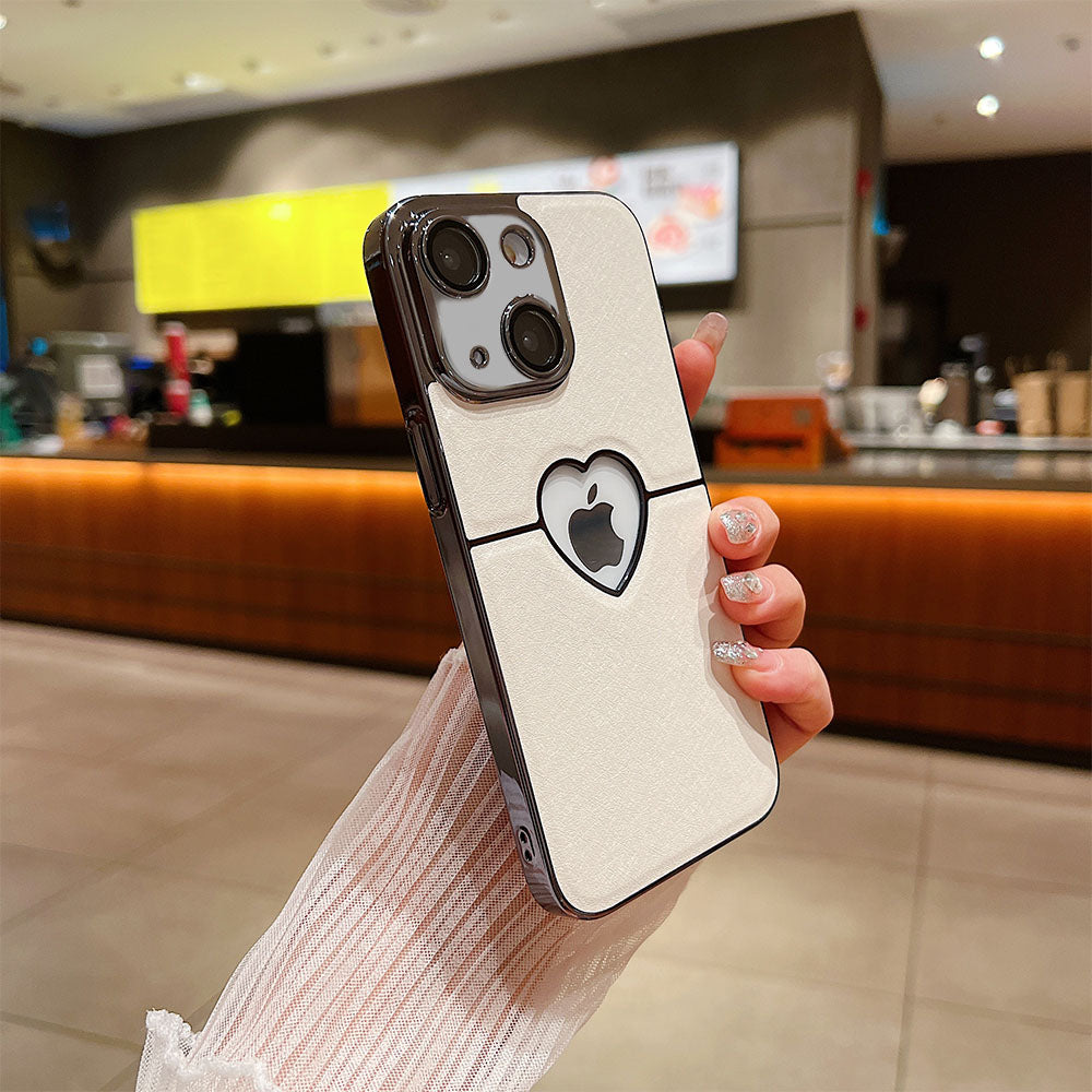 LuxuryKase LK110 Precision Heart Hole Leather Case with Lens Protection for iPhone 11 12 13 14 15 Plus Pro Max