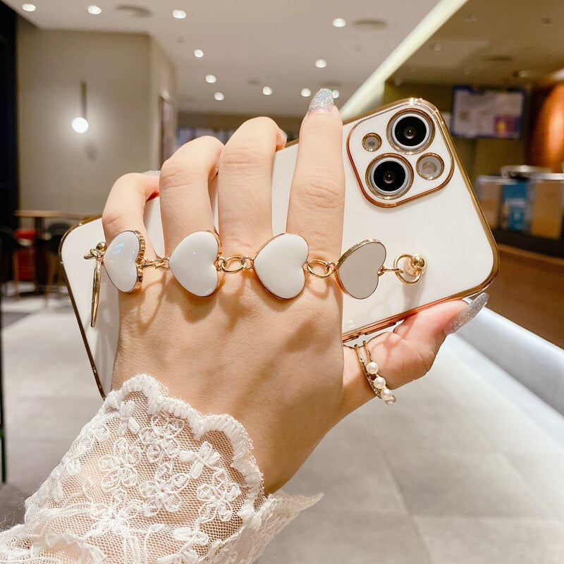 US LITE Luxury Heart Bracelet Chain Cover Case for Iphone 13 14 Plus Mini Pro Max