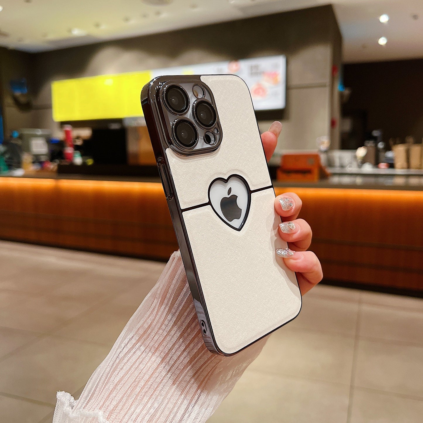 LuxuryKase LK110 Precision Heart Hole Leather Case with Lens Protection for iPhone