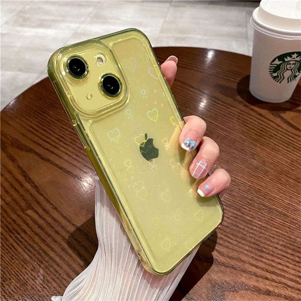 LuxuryKase LK121 3D Laser Glitter Love Heart Transparent Case For iPhone 15 Plus Pro Max