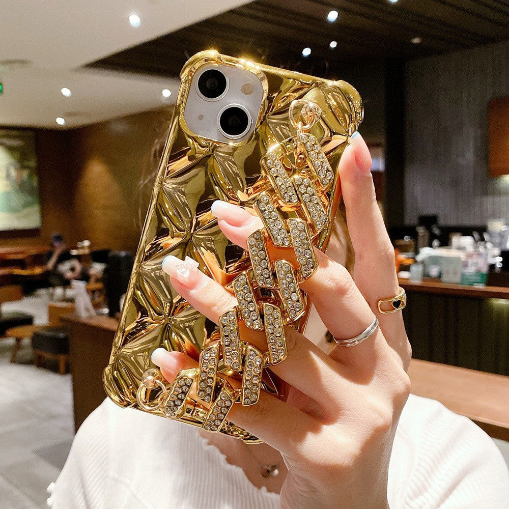 LuxuryKase Plating Rhombus Metal Bracelet Chain Case for iPhone 13 Pro Max/Gold  : : Jewellery